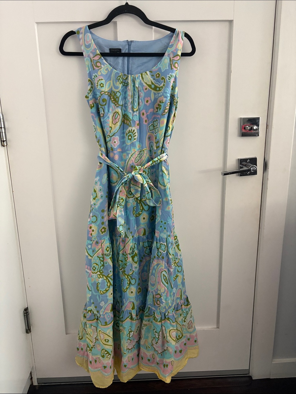 Talbots Blue Paisley Sleeveless Maxi Dress with Tie Waist